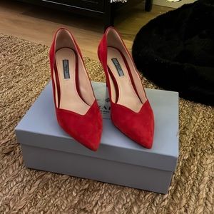 Prada Shoes | Red Suede | Scalloped | 37.5